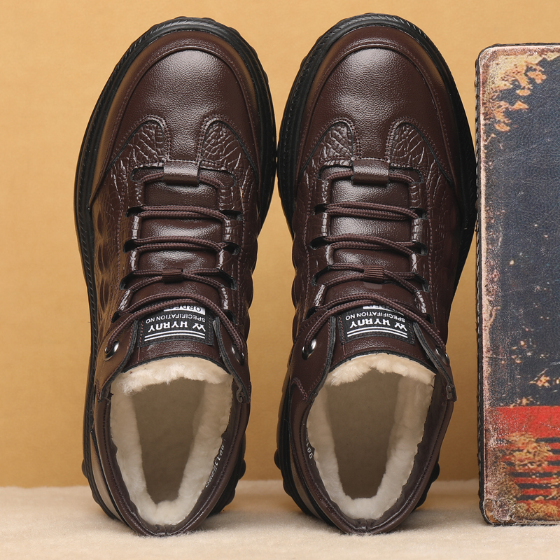 Men's Leather Boots - Wool Lining, Arch Support, Wide Toe, Slip-Resistant