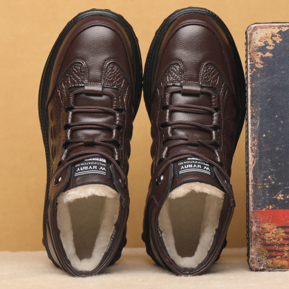 Men's Leather Boots - Wool Lining, Arch Support, Wide Toe, Slip-Resistant