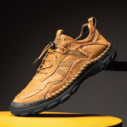 StrideCrafts Men's Leather Loafers - Arch Support & Wide Fit Outdoor Slip-Ons