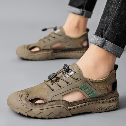 Men's comfortable genuine leather handmade breathable sandals