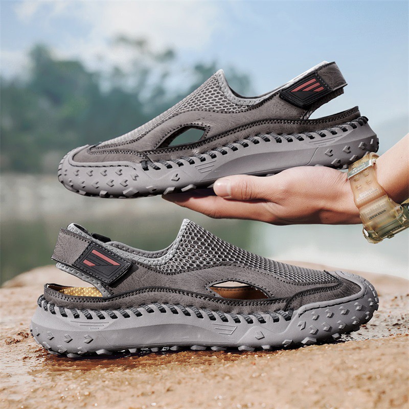 Mens Handcrafted Cowhide Mesh Breathable Orthopedic Outdoor Sandals