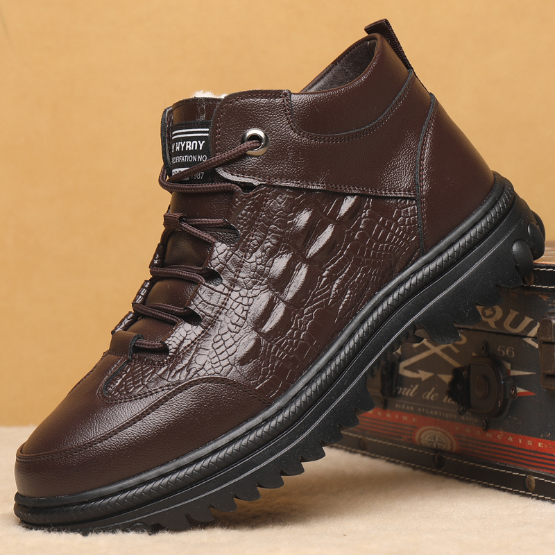 Men's Leather Boots - Wool Lining, Arch Support, Wide Toe, Slip-Resistant