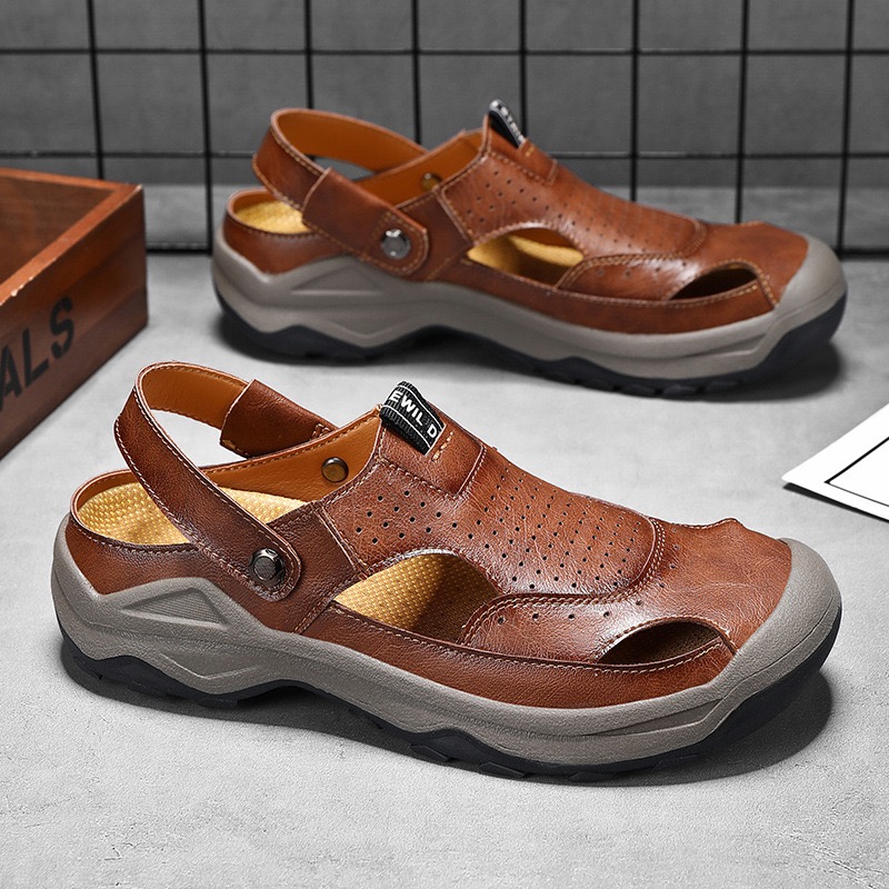 Mens Handcrafted Genuine Leather Orthopedic 2 in 1 Sandals