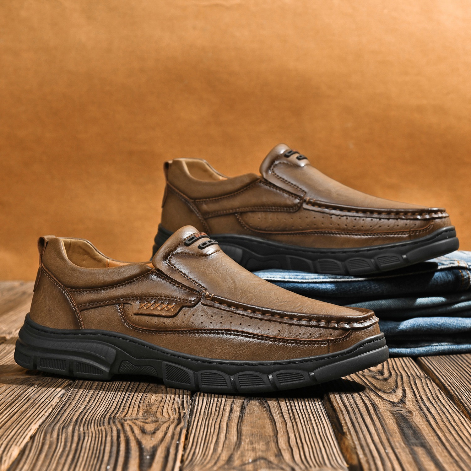 Men Handmade Genuine Leather Orthopedic Slip-on Loafers