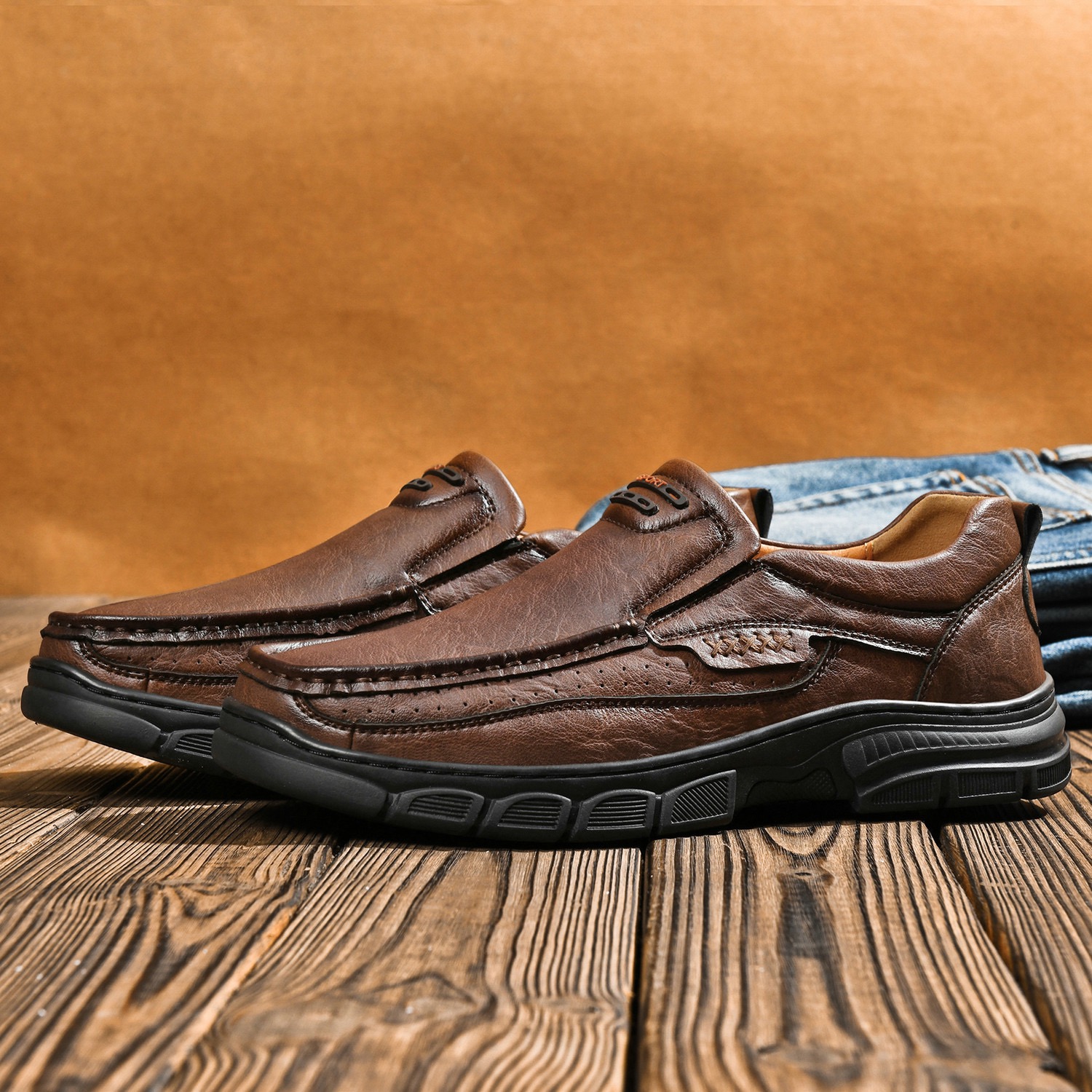 Men Handmade Genuine Leather Orthopedic Slip-on Loafers
