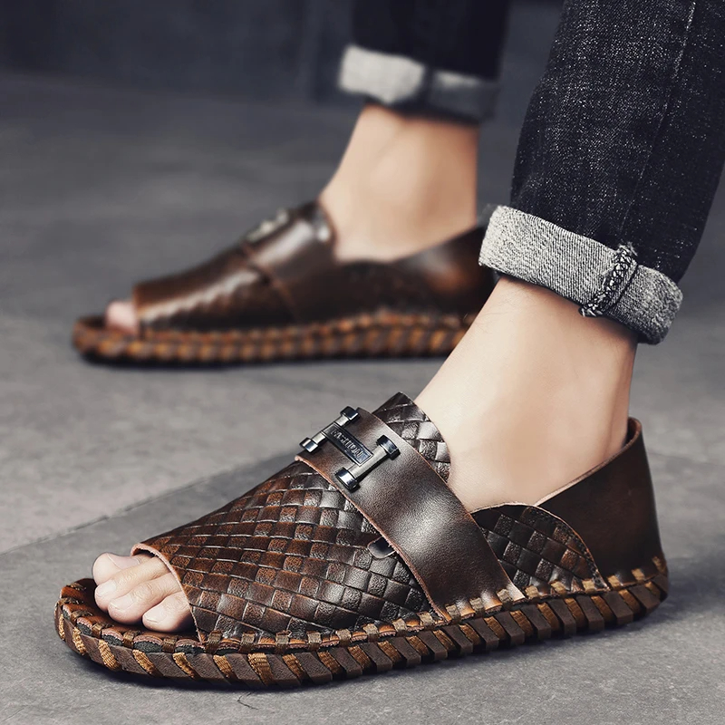 Men's Handcrafted Genuine Leather Sandals: Casual Beach Slippers