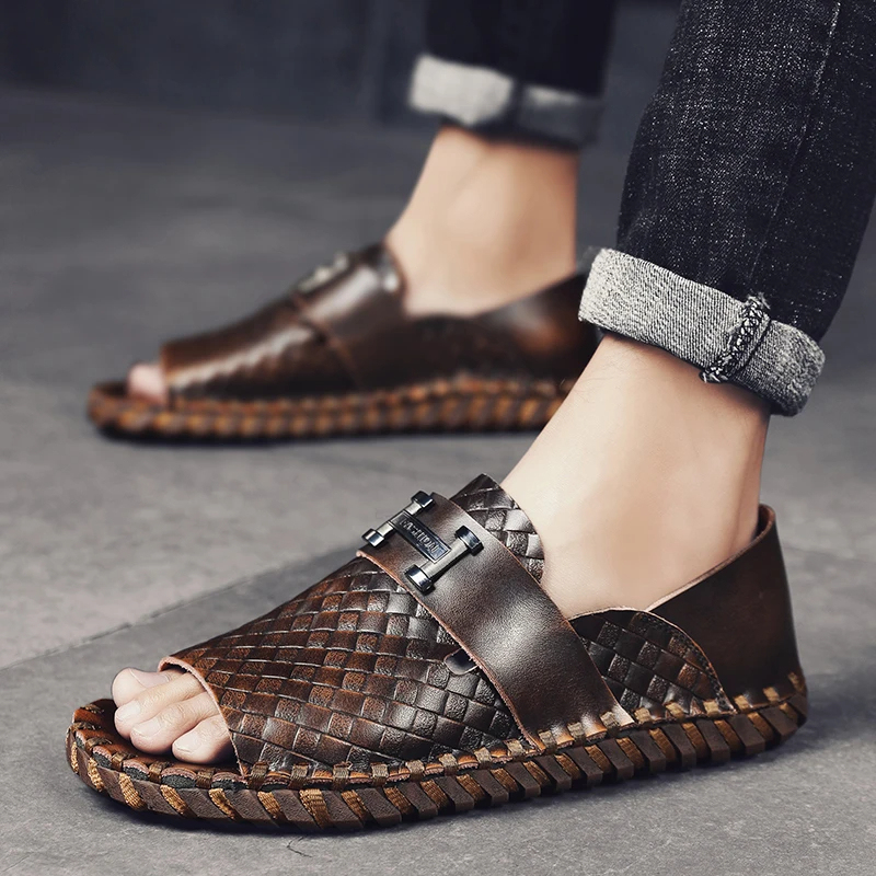 Men's Handcrafted Genuine Leather Sandals: Casual Beach Slippers