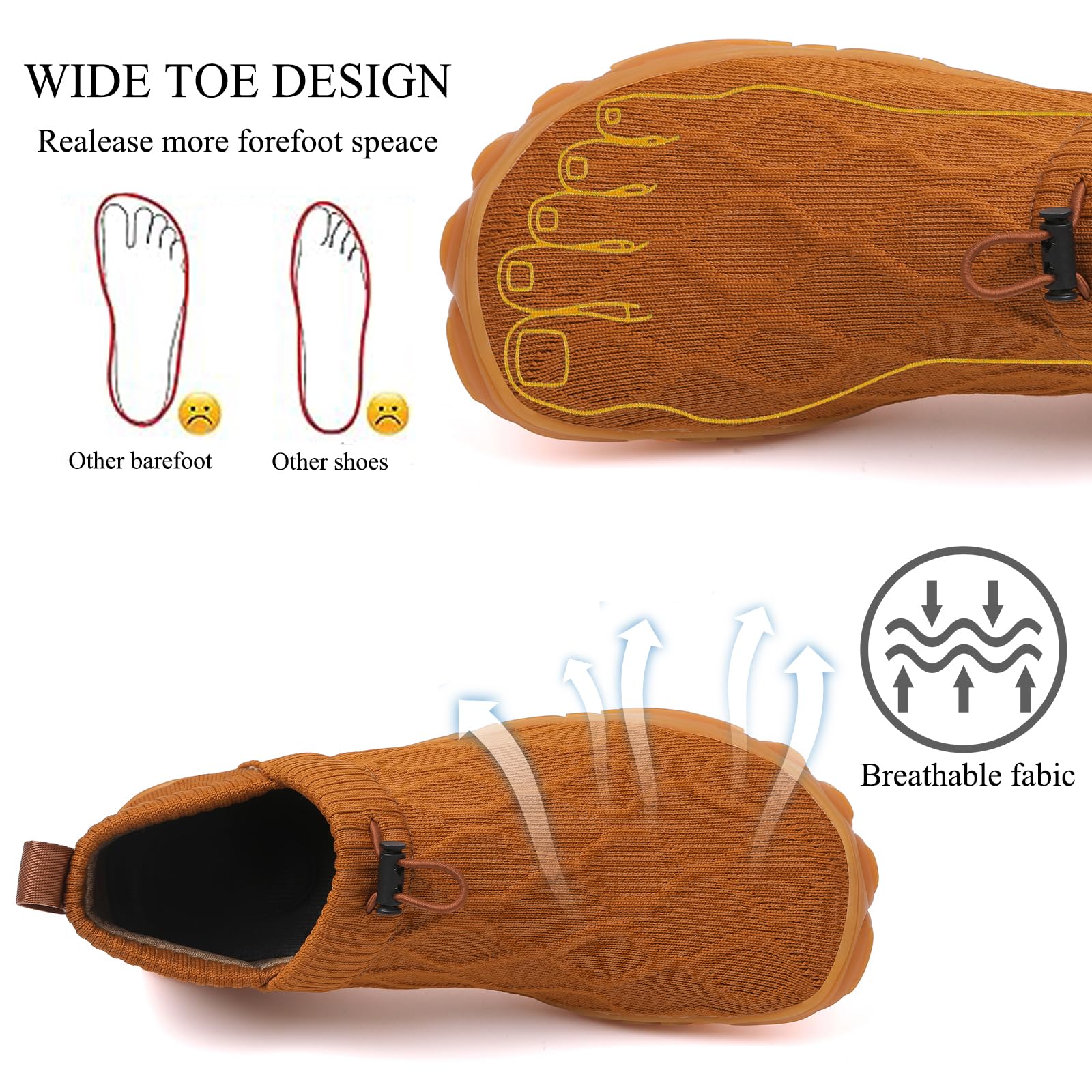 Men's Wide Toe Box Barefoot Shoes Slip-On Running Sneakers Trail-Runners Zero Drop Sole Walking Shoes