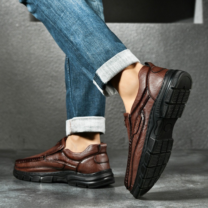 Men Handmade Genuine Leather Orthopedic Slip-on Loafers