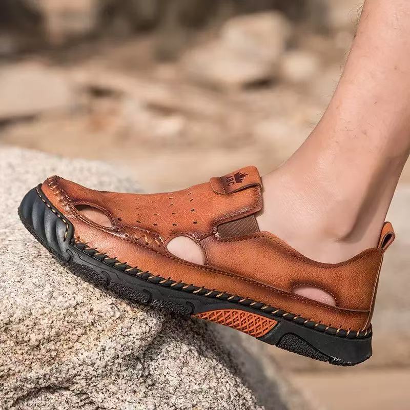 mens handmade cowhide orthopedic beathable walking shoes 