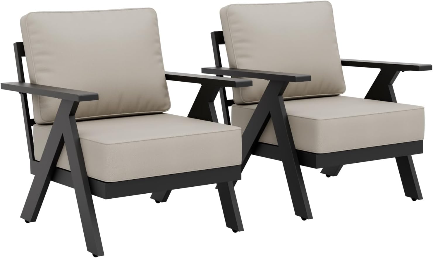 2 Pieces Patio Furniture Outdoor Metal Armchairs, Beige
