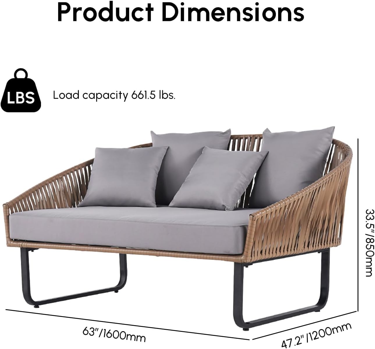 Rattan Patio Outdoor Daybed  Loveseat Gray