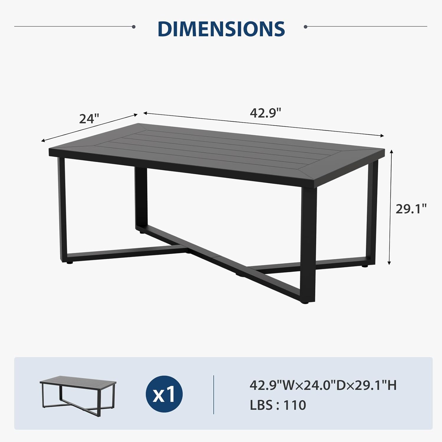 Rectangle Patio Metal Coffee Table 