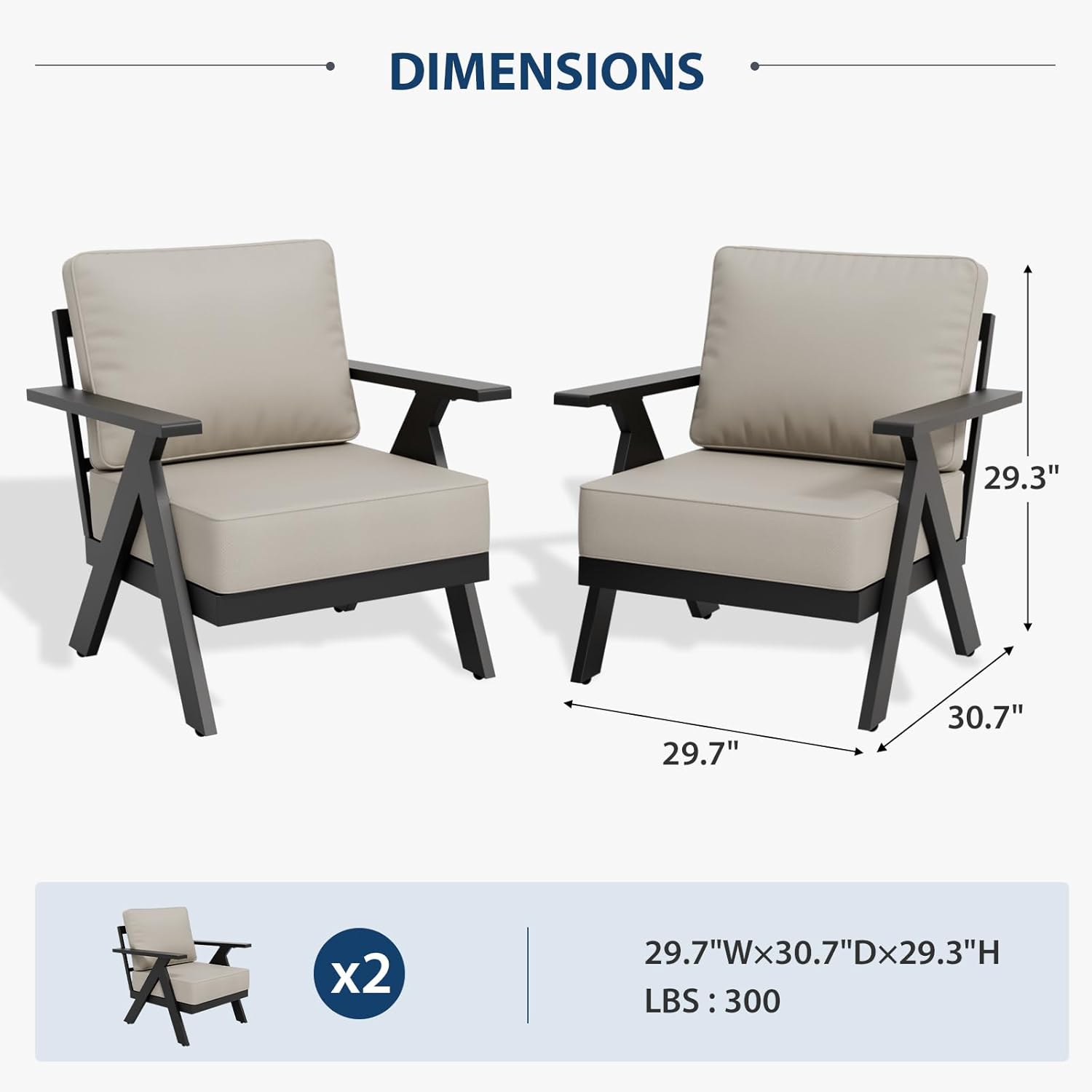 2 Pieces Patio Furniture Outdoor Metal Armchairs, Beige