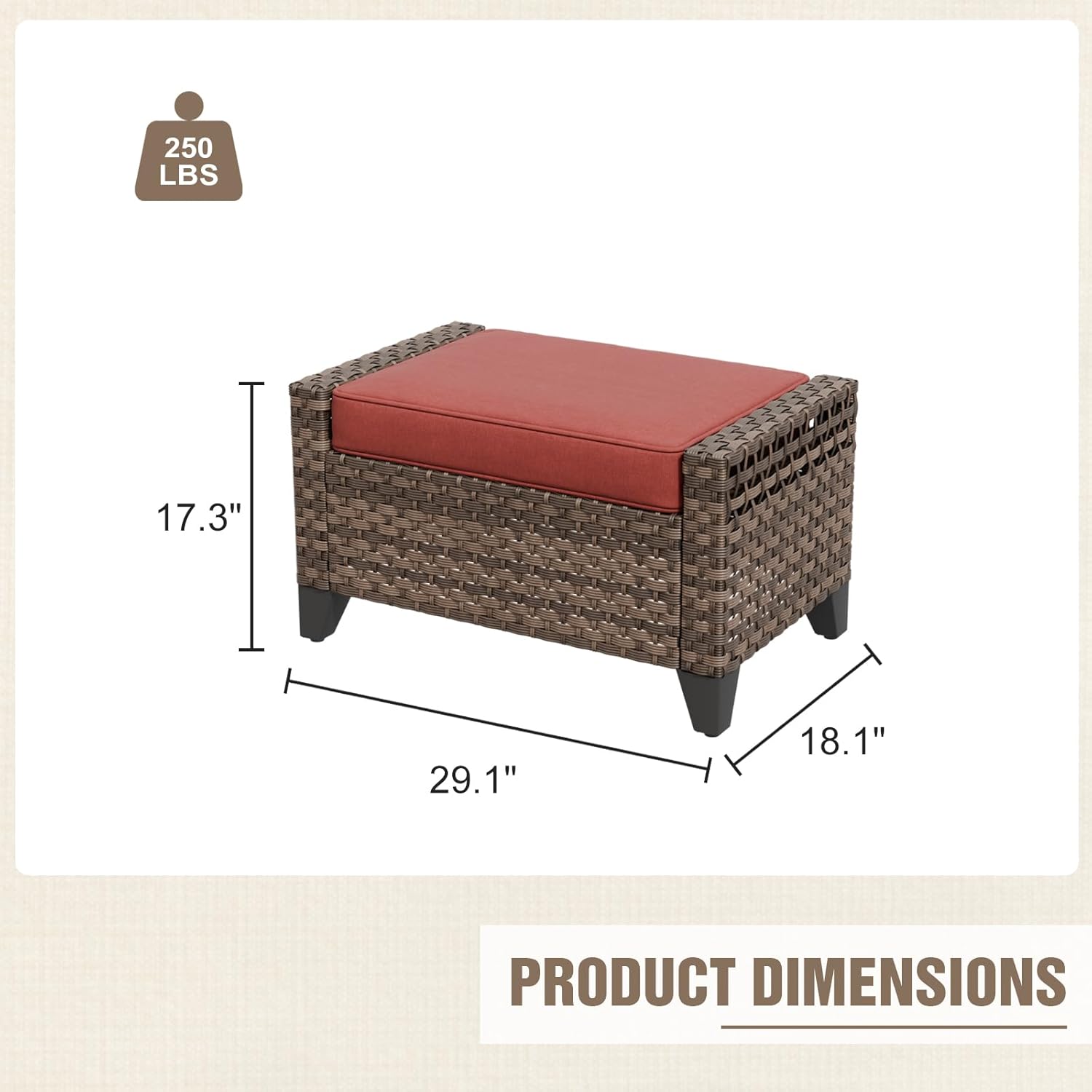 2 Pieces Modern Outdoor Wicker Patio Footstools Brown/Red