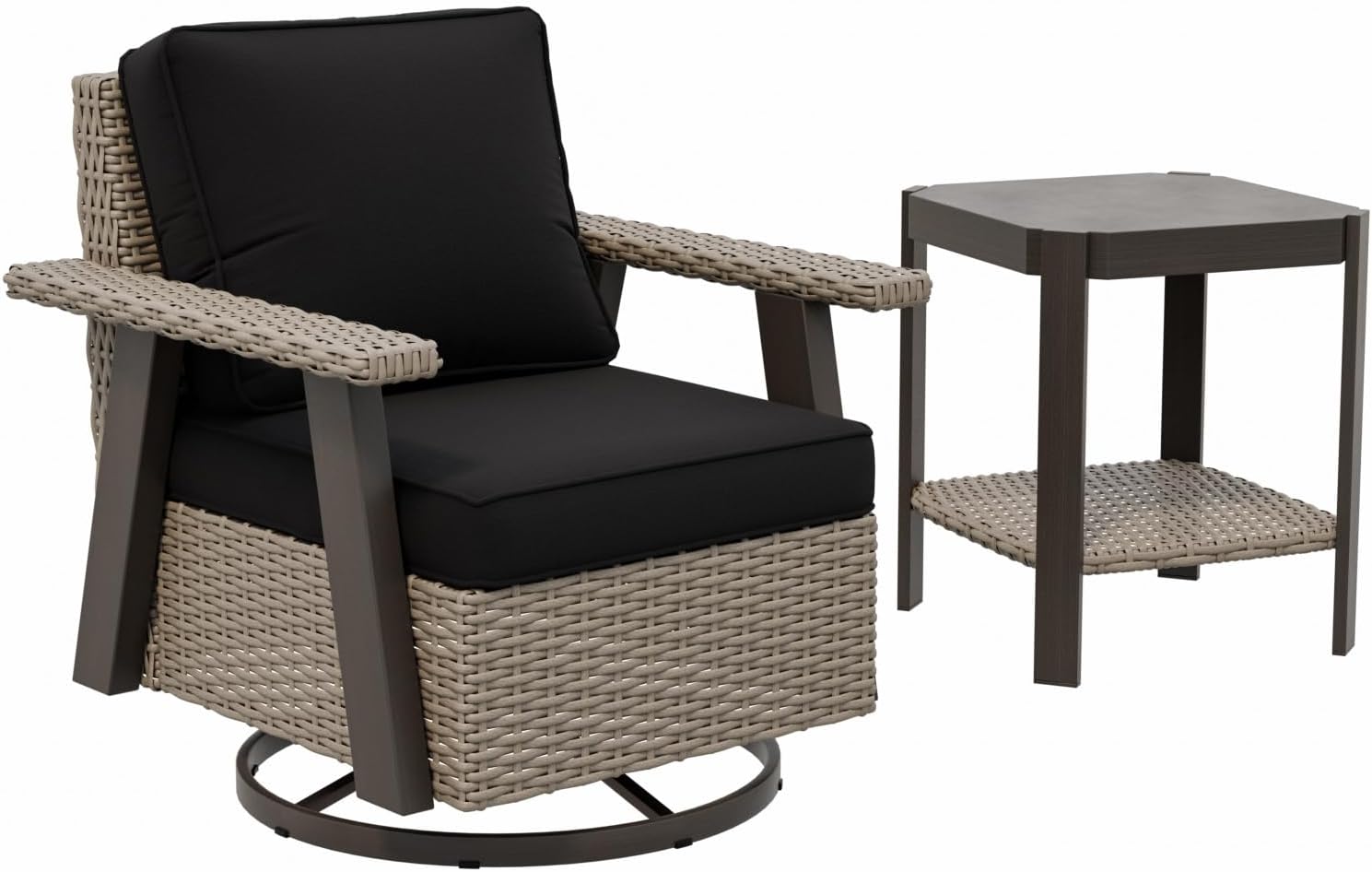 2 Piece Outdoor Furniture Set, Swivel Rocker Chair and Side Table Beige/Black