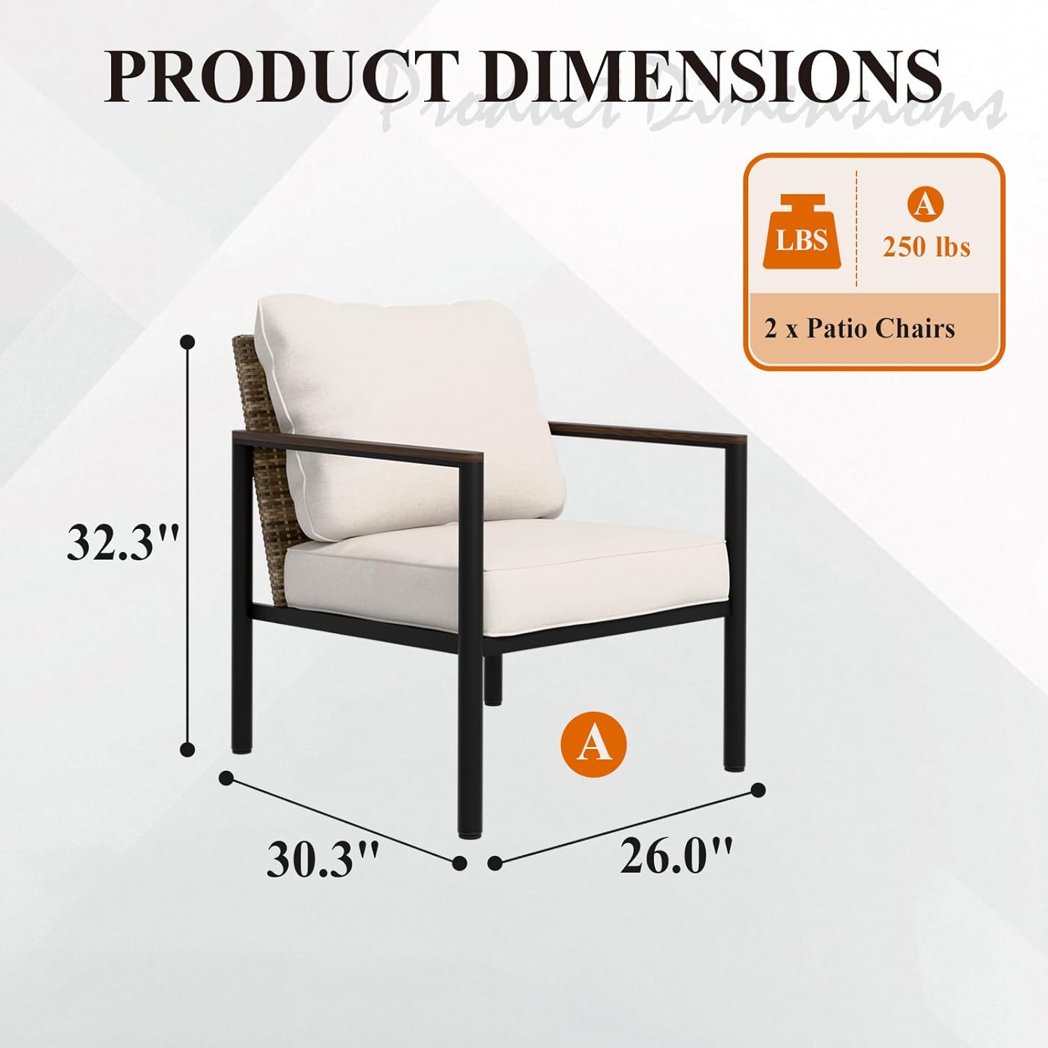 hic Modern Wicker Patio Chairs, 2 Pieces, Brown/Beige