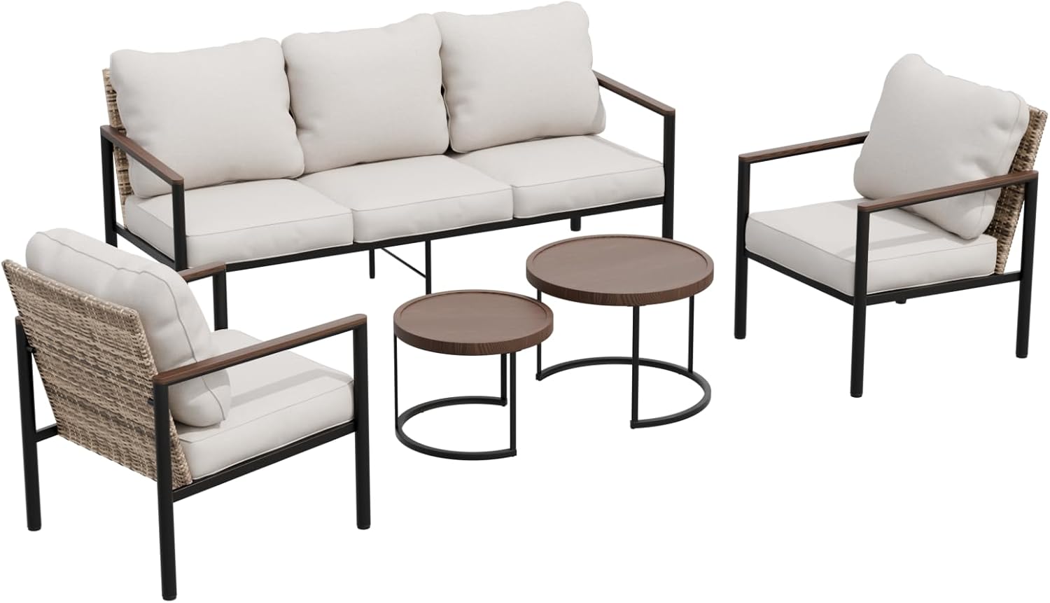 Chic Wicker Outdoor  Patio Furniture Set, 5 Pieces, Brown/Beige