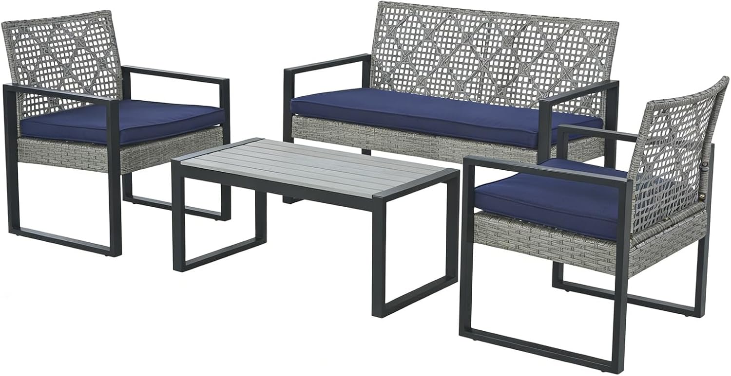 Meadow Breeze Patio Furniture Set Light Gray/Blue