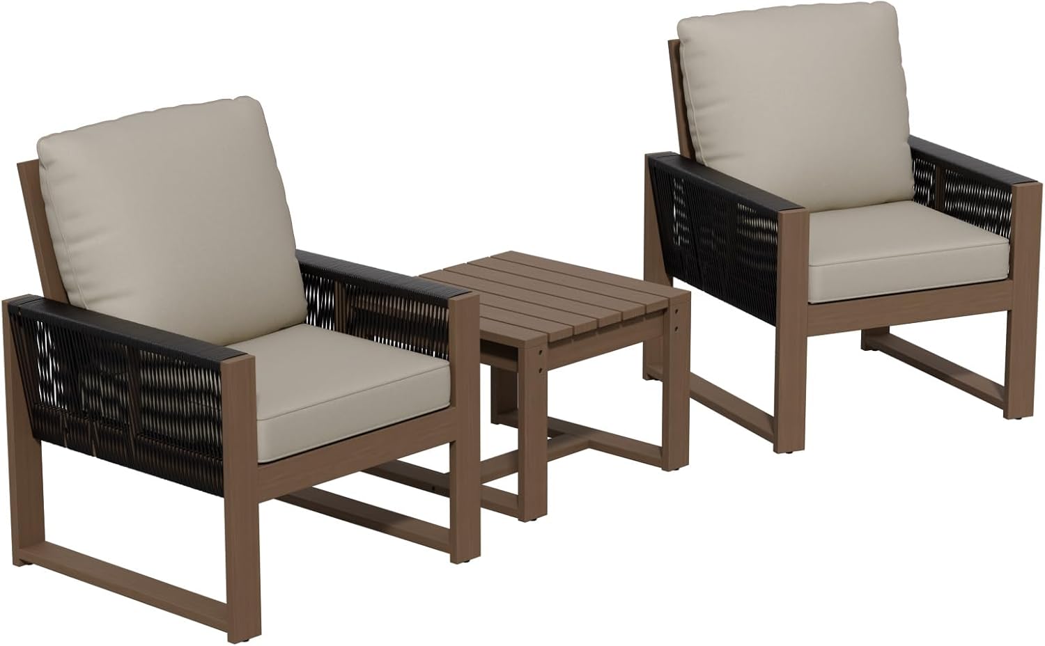 Outdoor  Wicker Natural Cedar Wood Bistro Set, 3 Piece, Brownish/Beige