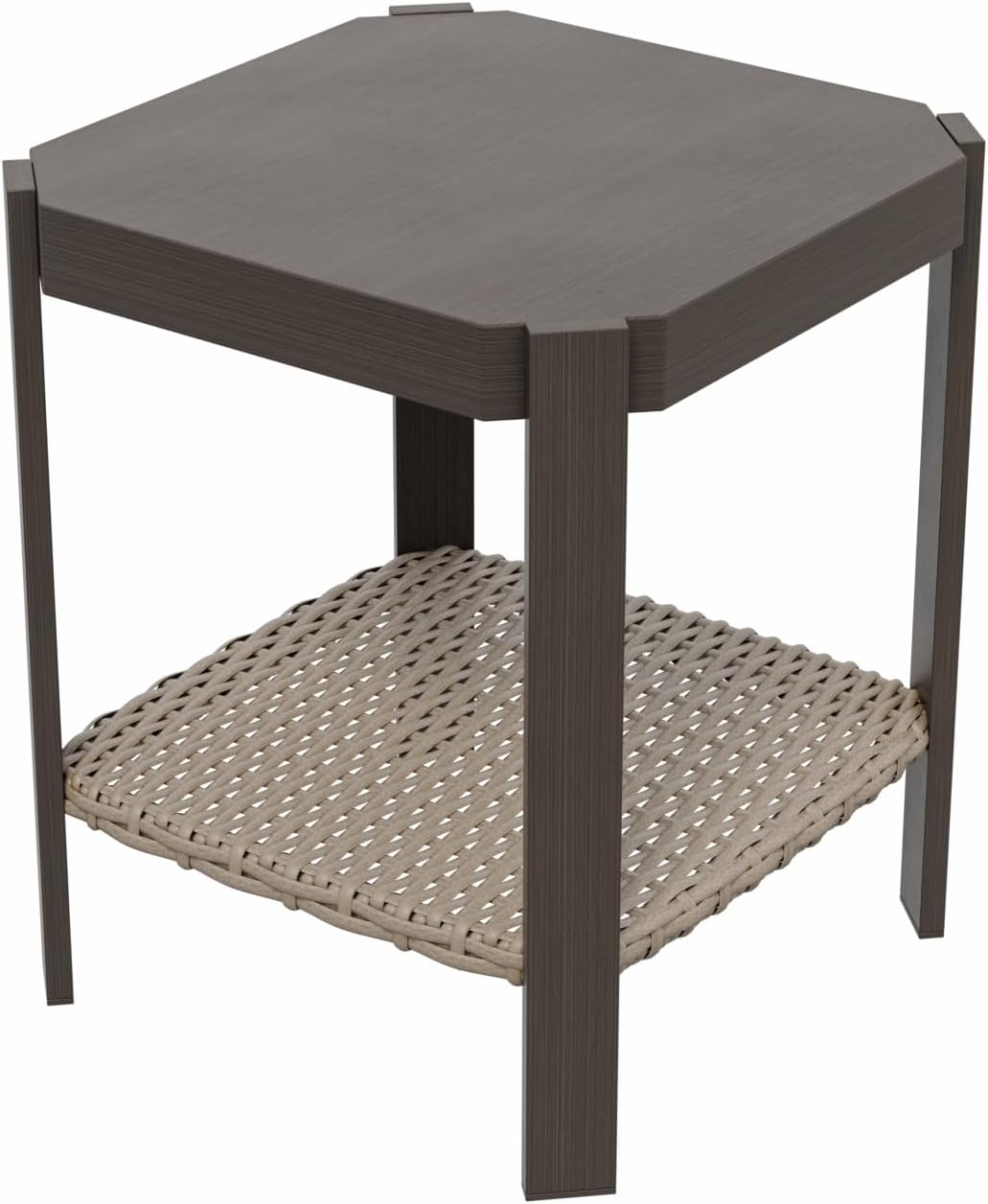 Patio Rattan Wicker End/Side Table, Brown