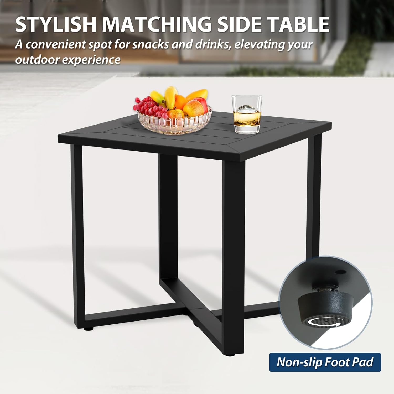 Black Square  Patio Metal Side Table 