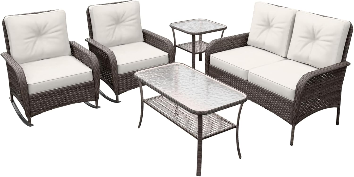Wicker Patio  Outdoor Furniture Set,  Gray/Beige