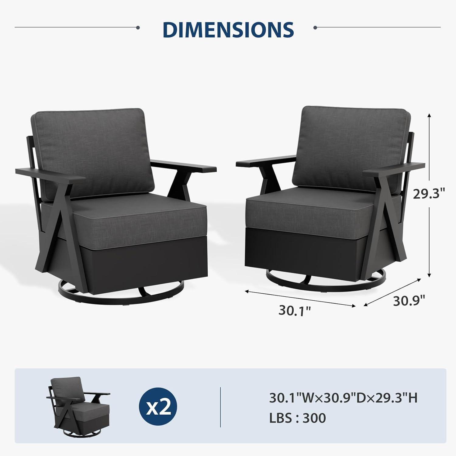 2 Pieces Metal Accent Outdoor Swivel Rocking Chairs
