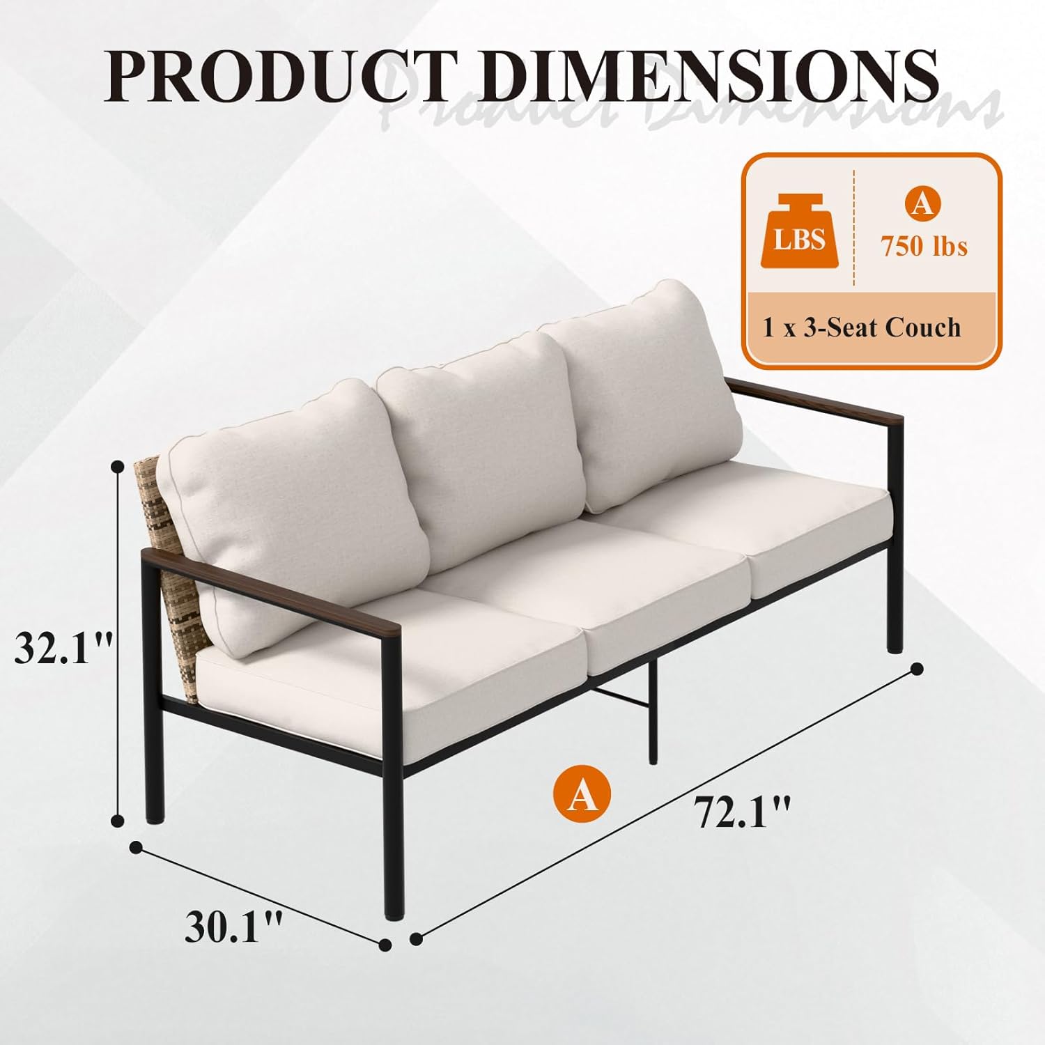 Modern Wicker Outdoor Patio Sofa, Brown/Beige