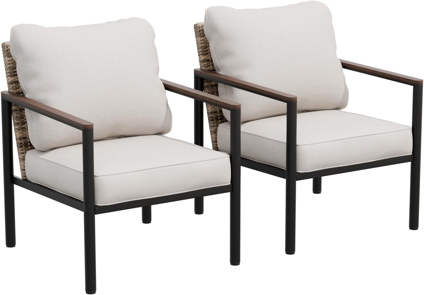 hic Modern Wicker Patio Chairs, 2 Pieces, Brown/Beige