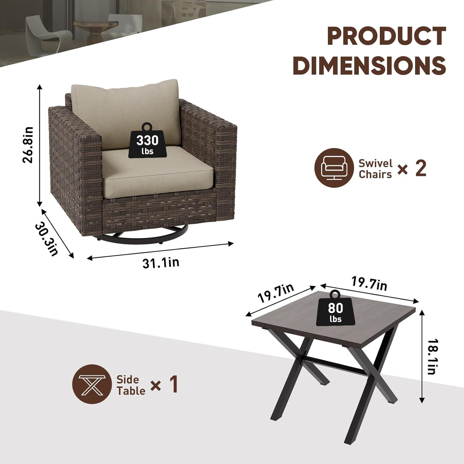 Rattan  Patio Bistro Set 3 Pieces Brown/Beige