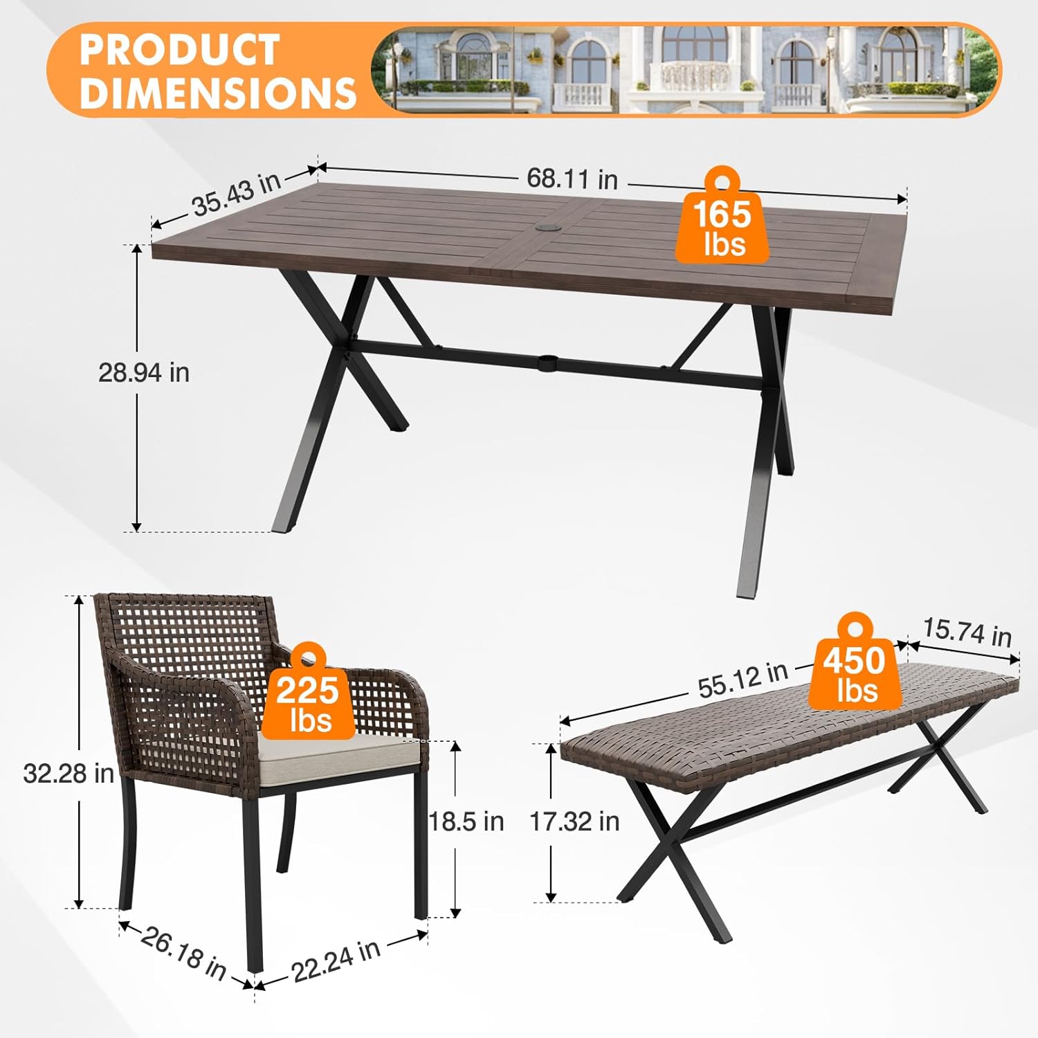Outdoor Patio Dining Set for 4 with Bench