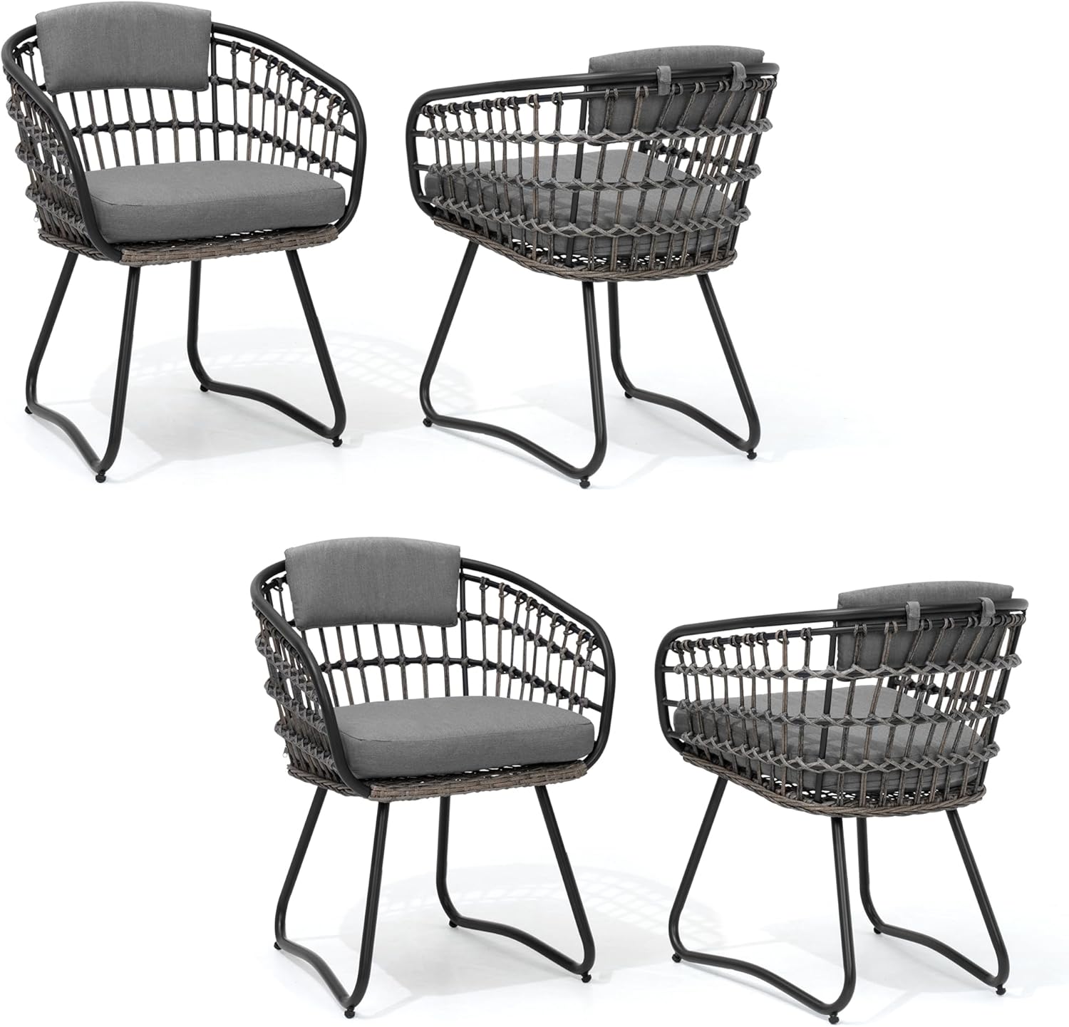 Patio Rattan Dining Chairs Set of 4 Gray
