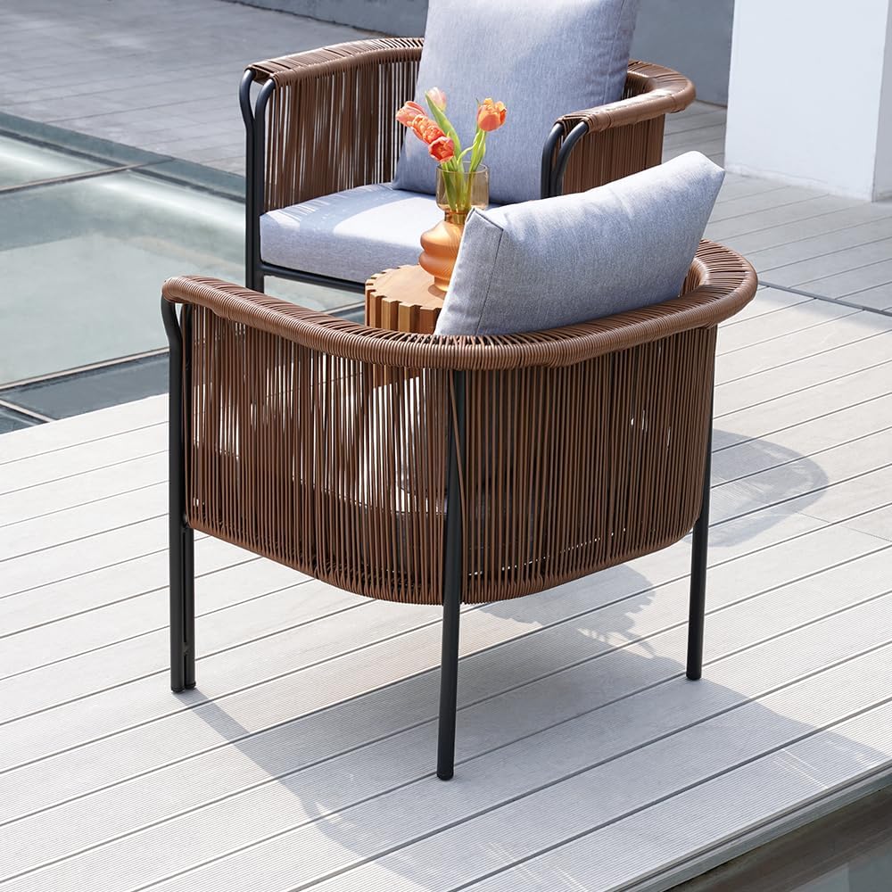 Patio Lounge Chair-Modern Woven PE Rattan Outdoor Chair with Cushions 2pcs