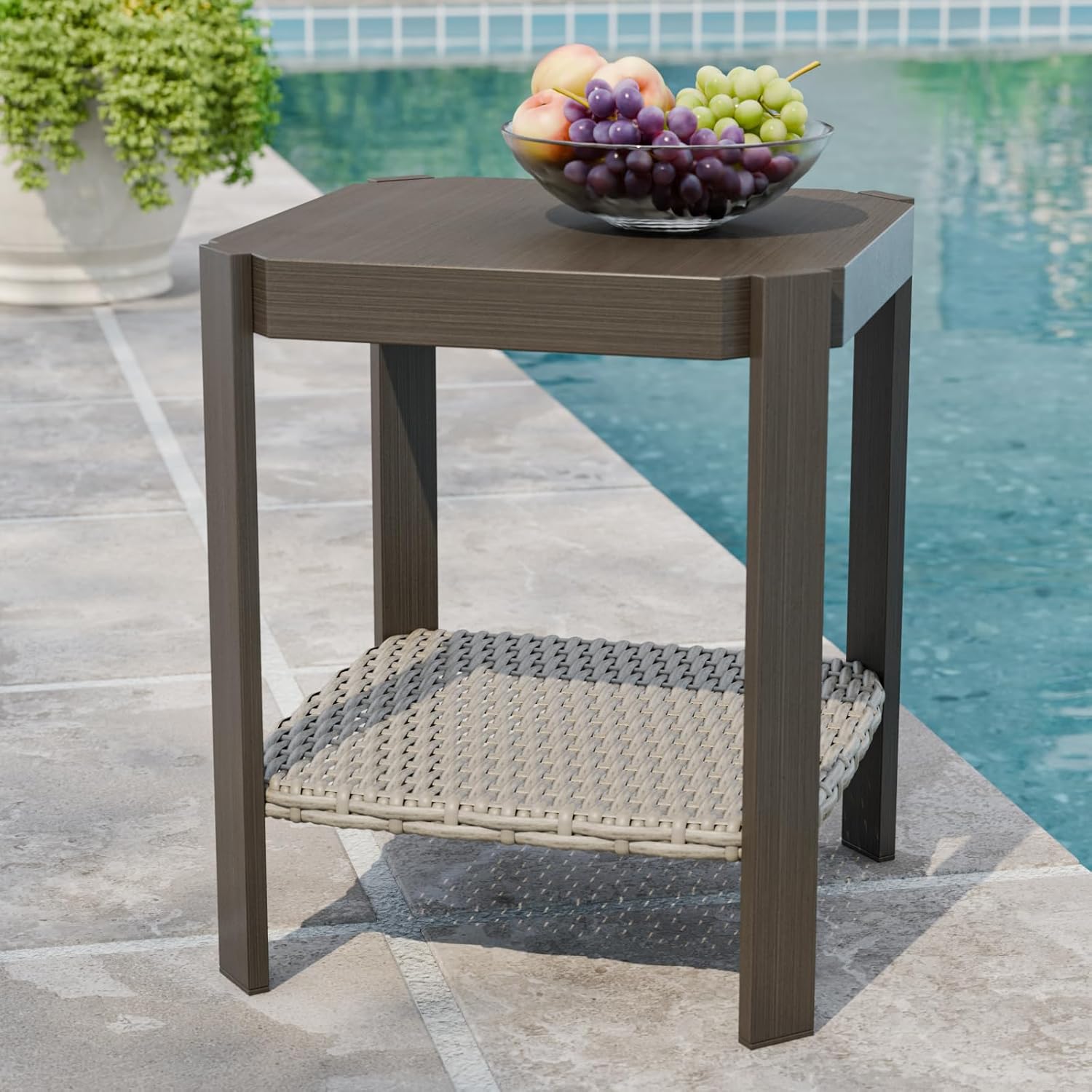 Patio Rattan Wicker End/Side Table, Brown