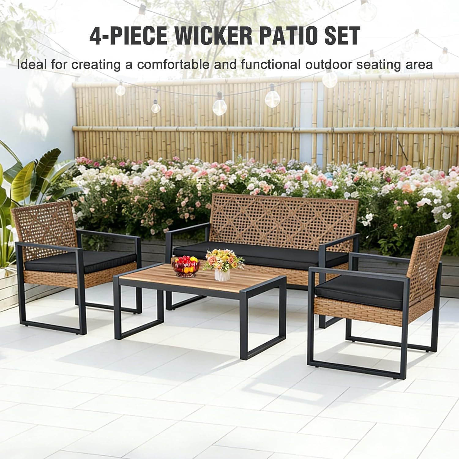 Meadow Breeze Patio Furniture Set Light Brown/Black