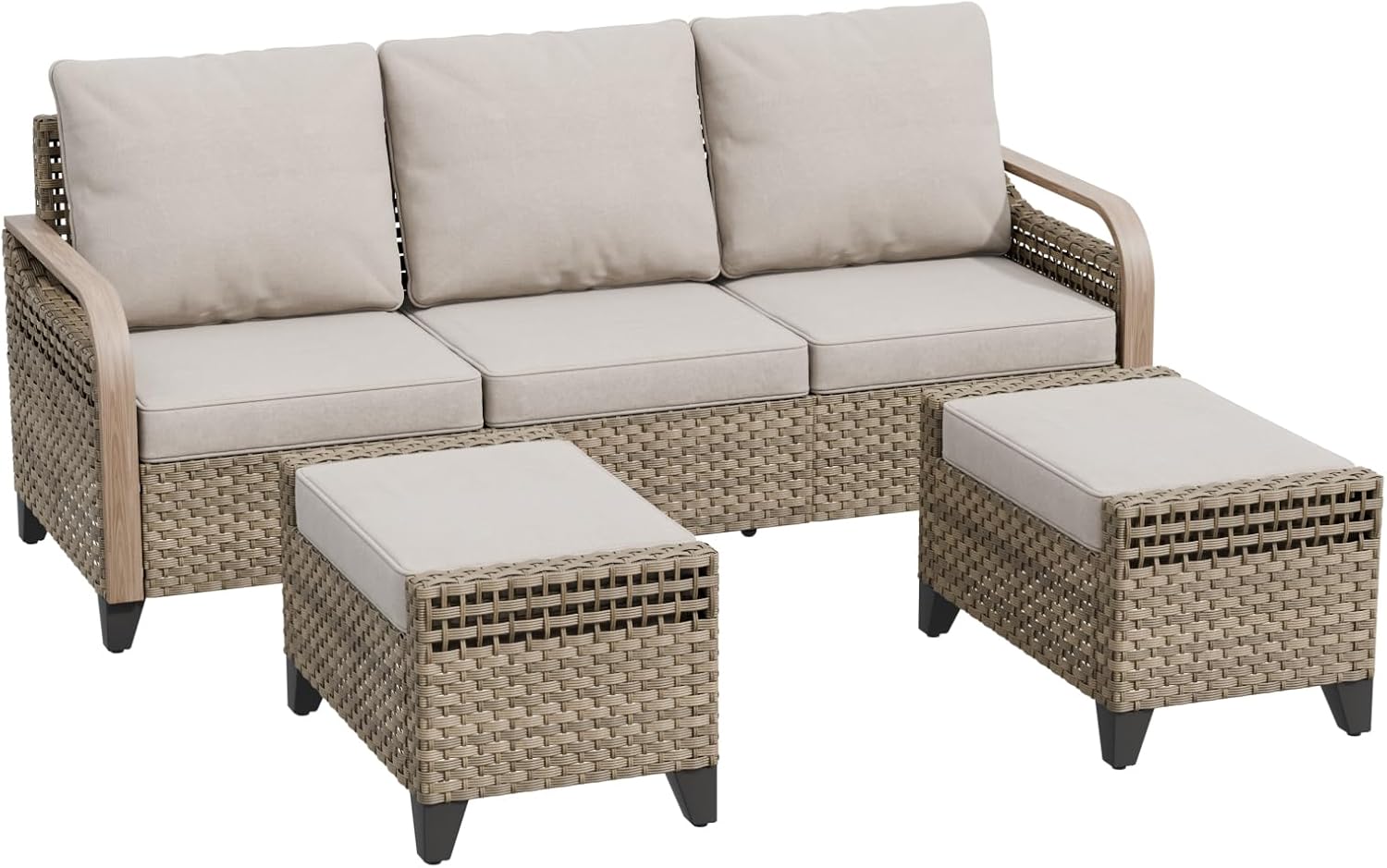 Rattan Outdoor Modern Wicker Patio Furniture/ Conversation  Set  3 Pcs  Brown/Gray