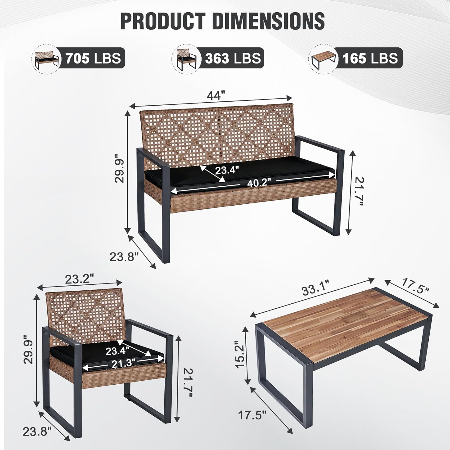 Meadow Breeze Patio Furniture Set Light Brown/Black