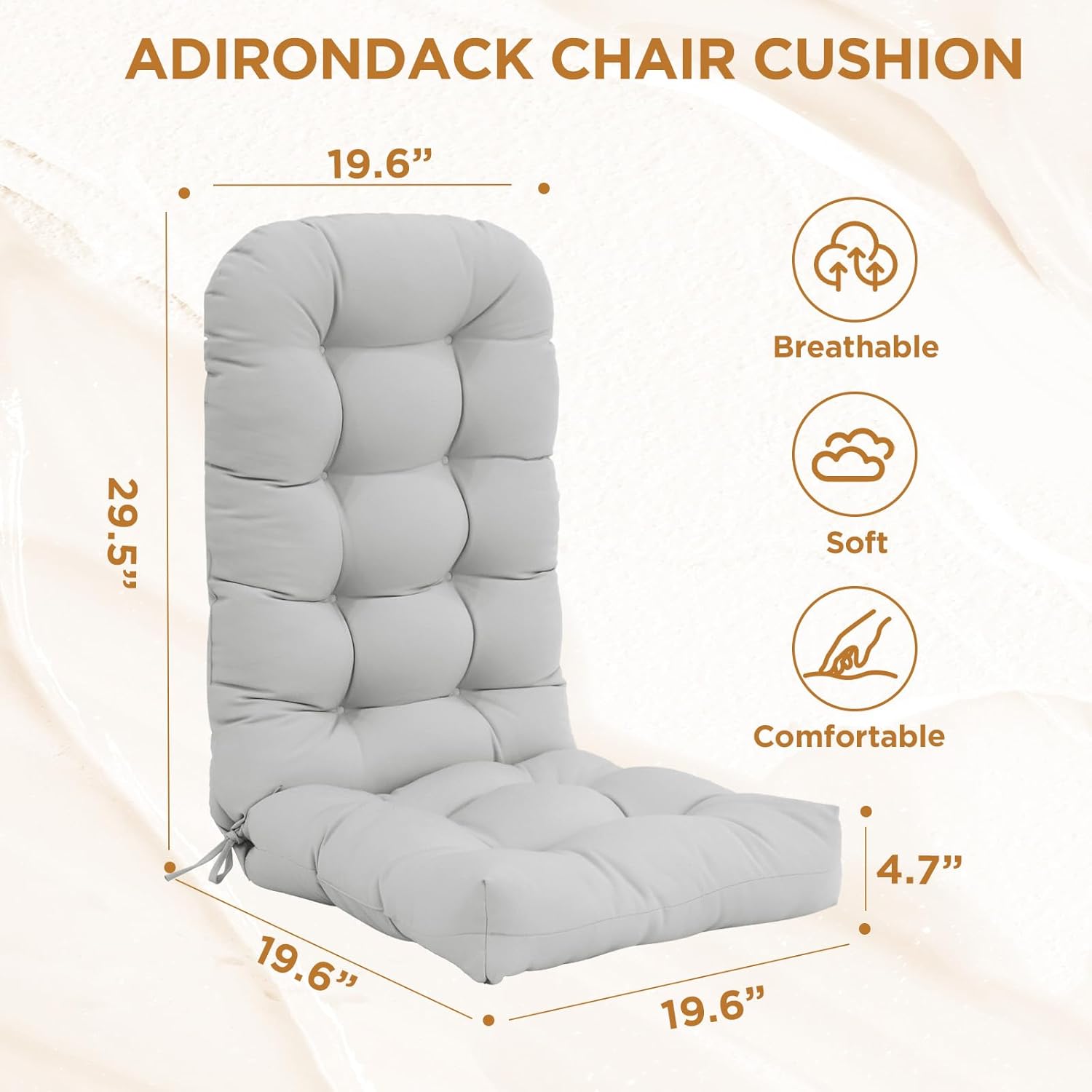 Outdoor Adirondack Chair Cushions  Set of 2, 49x20x5 Inch Gray