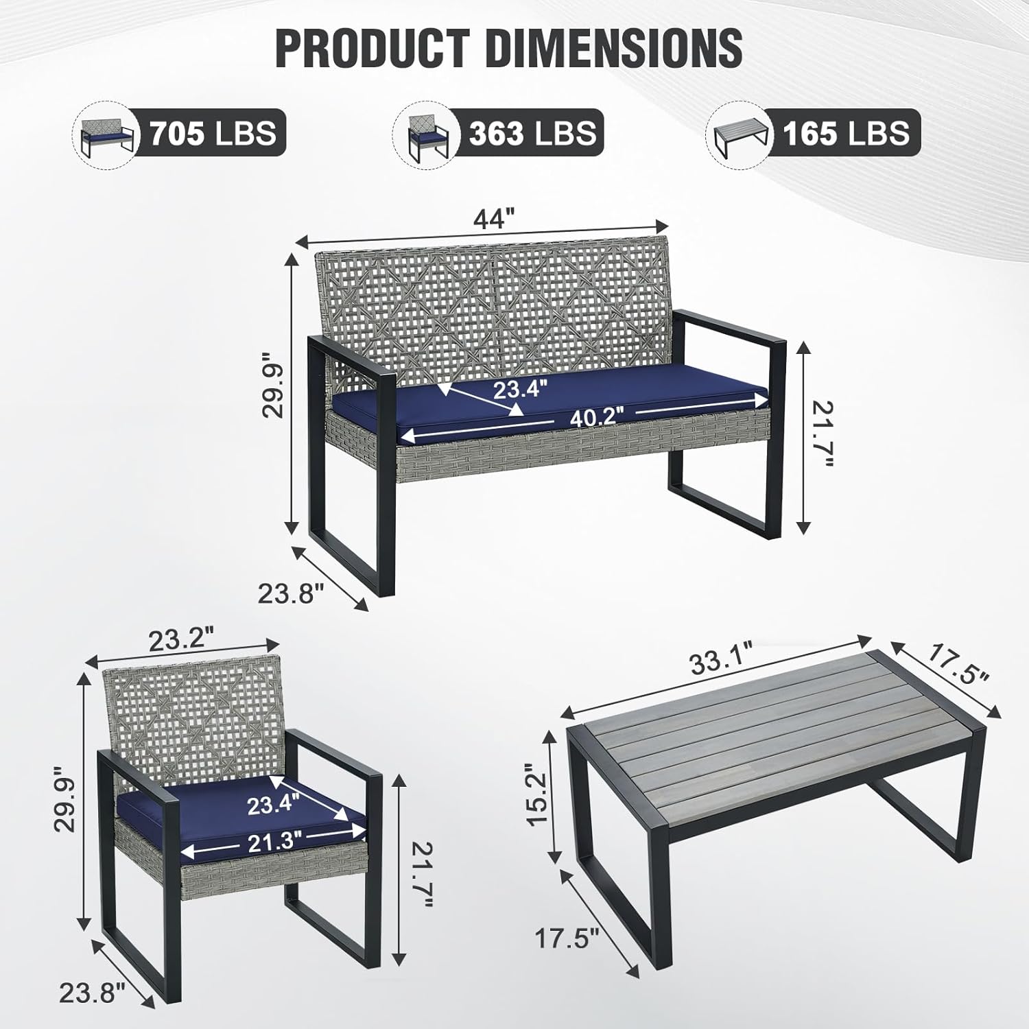 Meadow Breeze Patio Furniture Set Light Gray/Blue