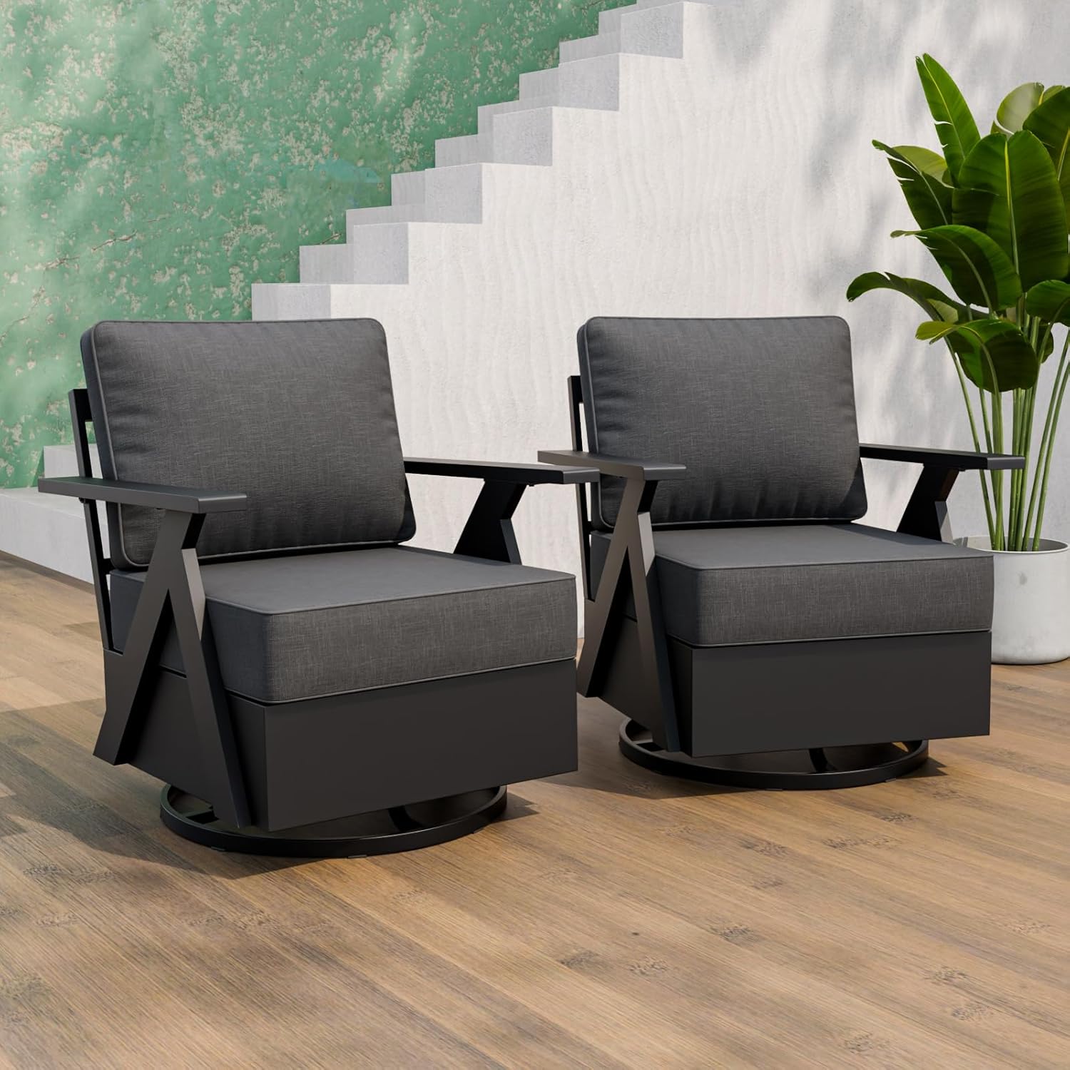 2 Pieces Metal Accent Outdoor Swivel Rocking Chairs