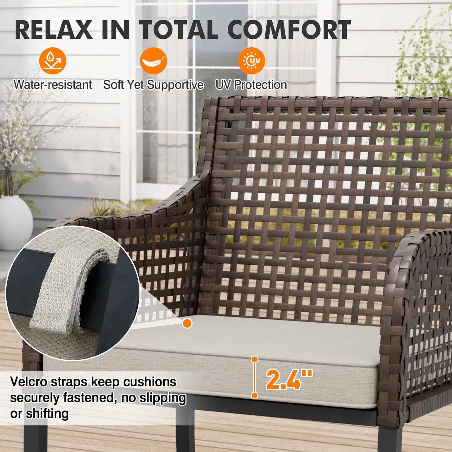 Rattan Outdoor Dining Chairs Set of 2 Brown/Beige