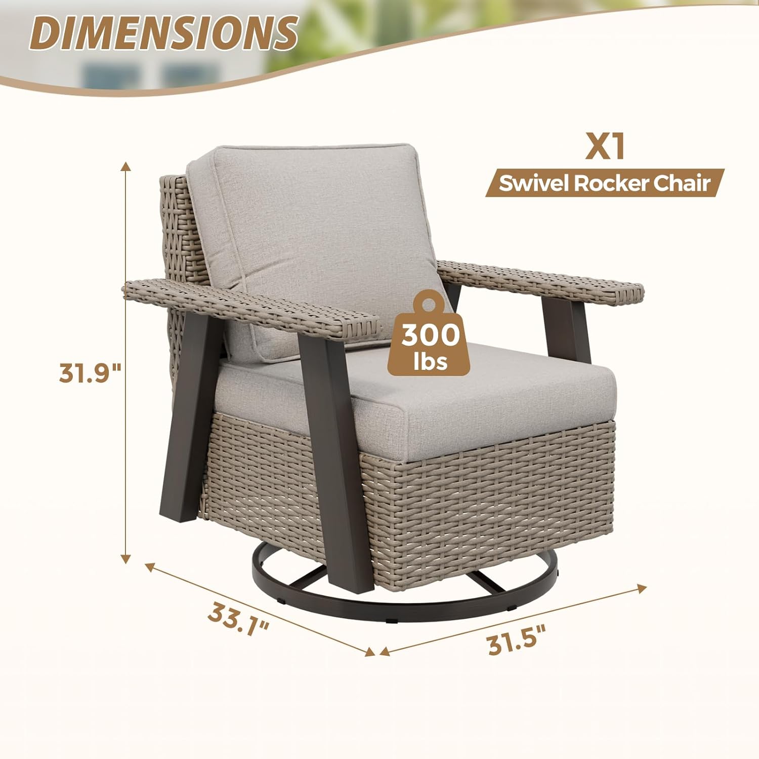 Outdoor  360° Rattan  Swivel Rocker Patio Chair Beige