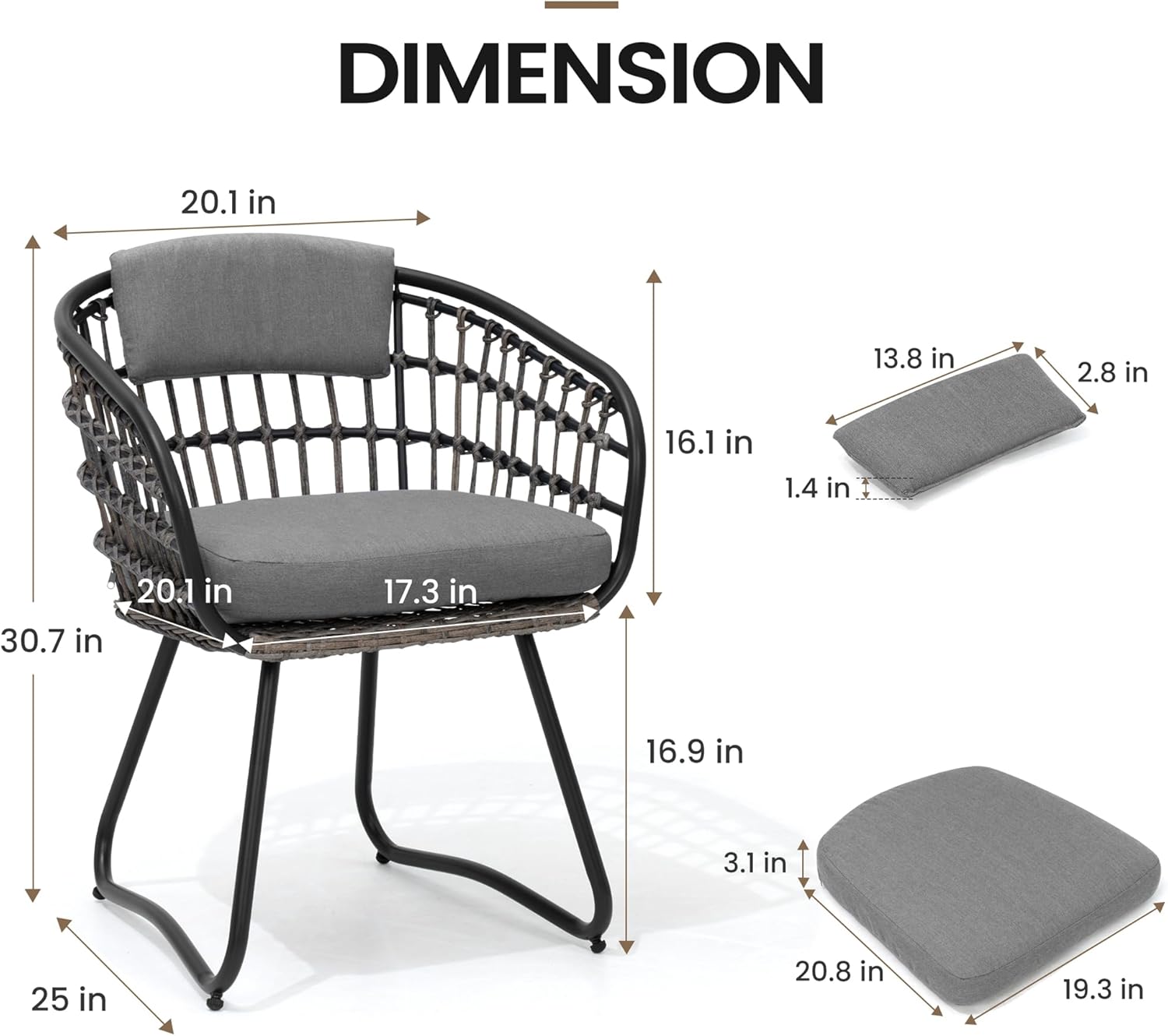 Patio Rattan Dining Chairs Set of 4 Gray
