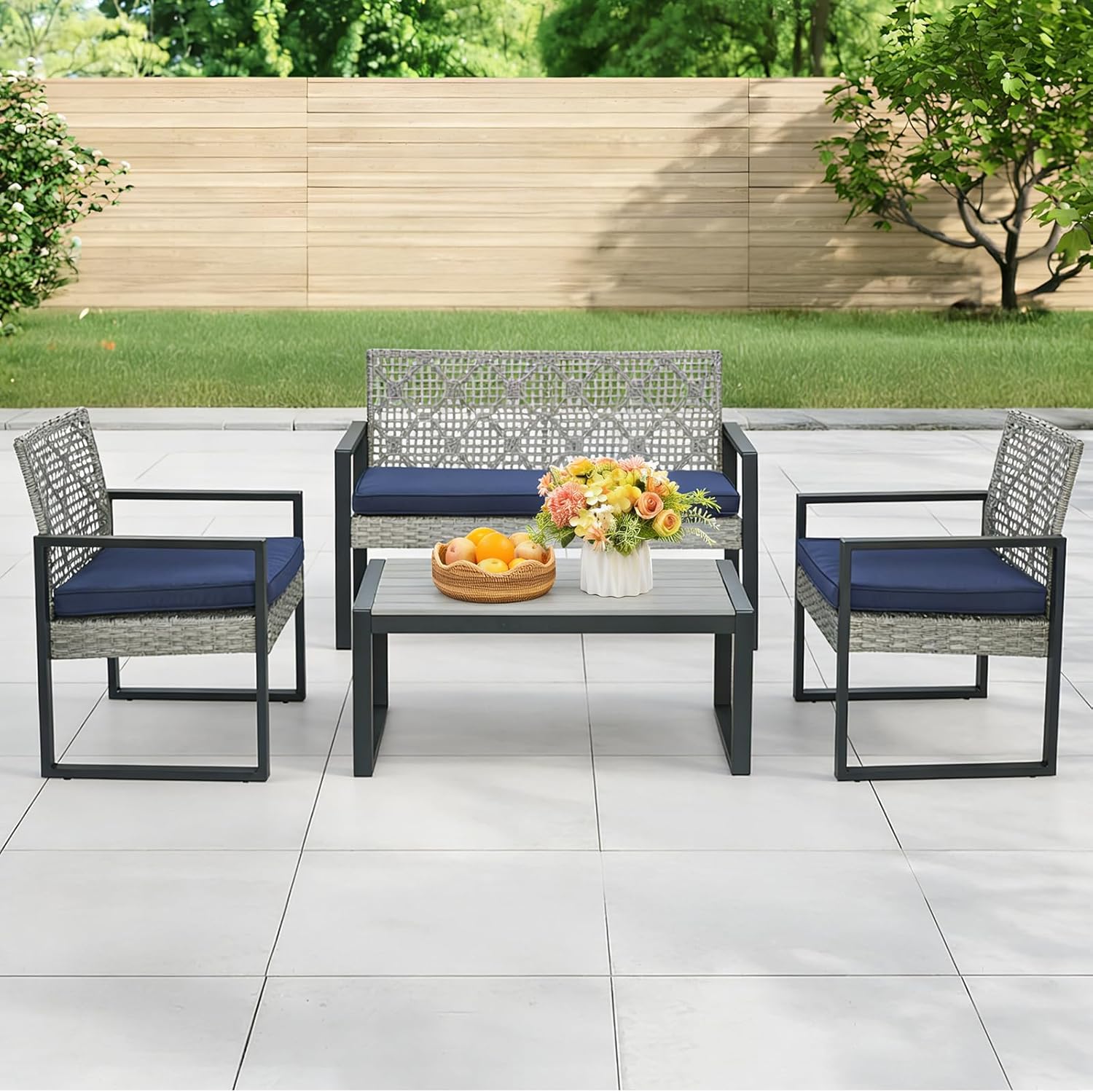 Meadow Breeze Patio Furniture Set Light Gray/Blue