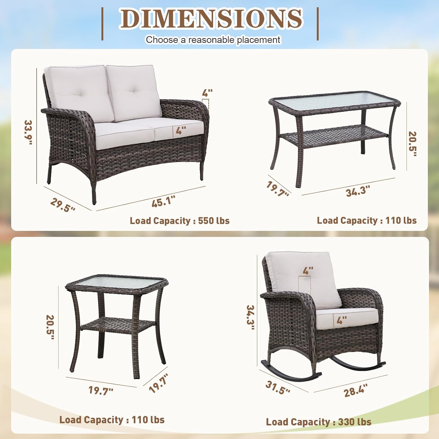 Wicker Patio  Outdoor Furniture Set,  Gray/Beige