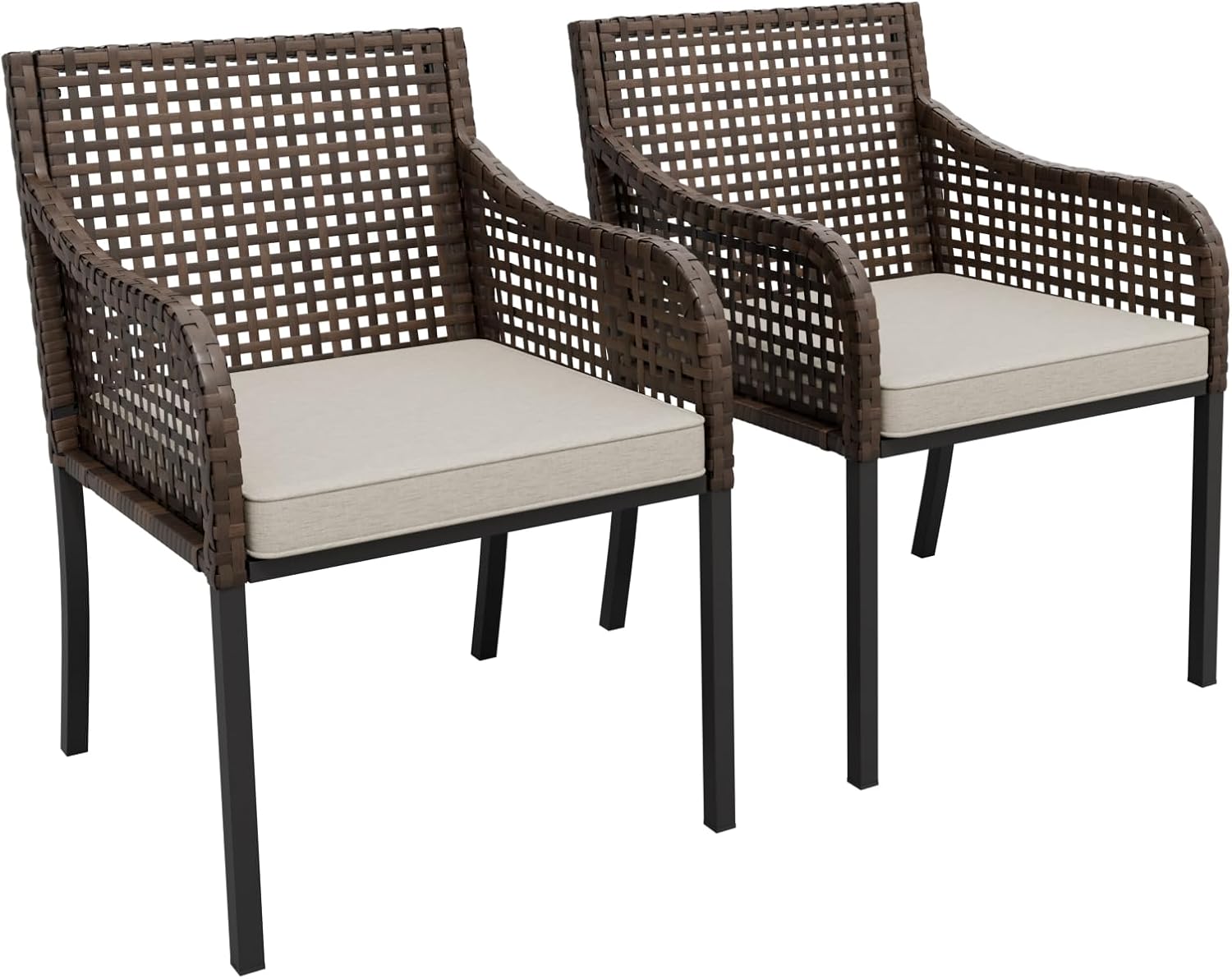 Rattan Outdoor Dining Chairs Set of 2 Brown/Beige