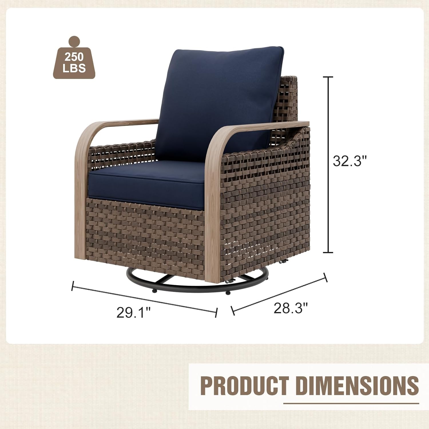 Modern Wicker Outdoor Swivel Rocking Chairs 2 Pieces Brown/Blue