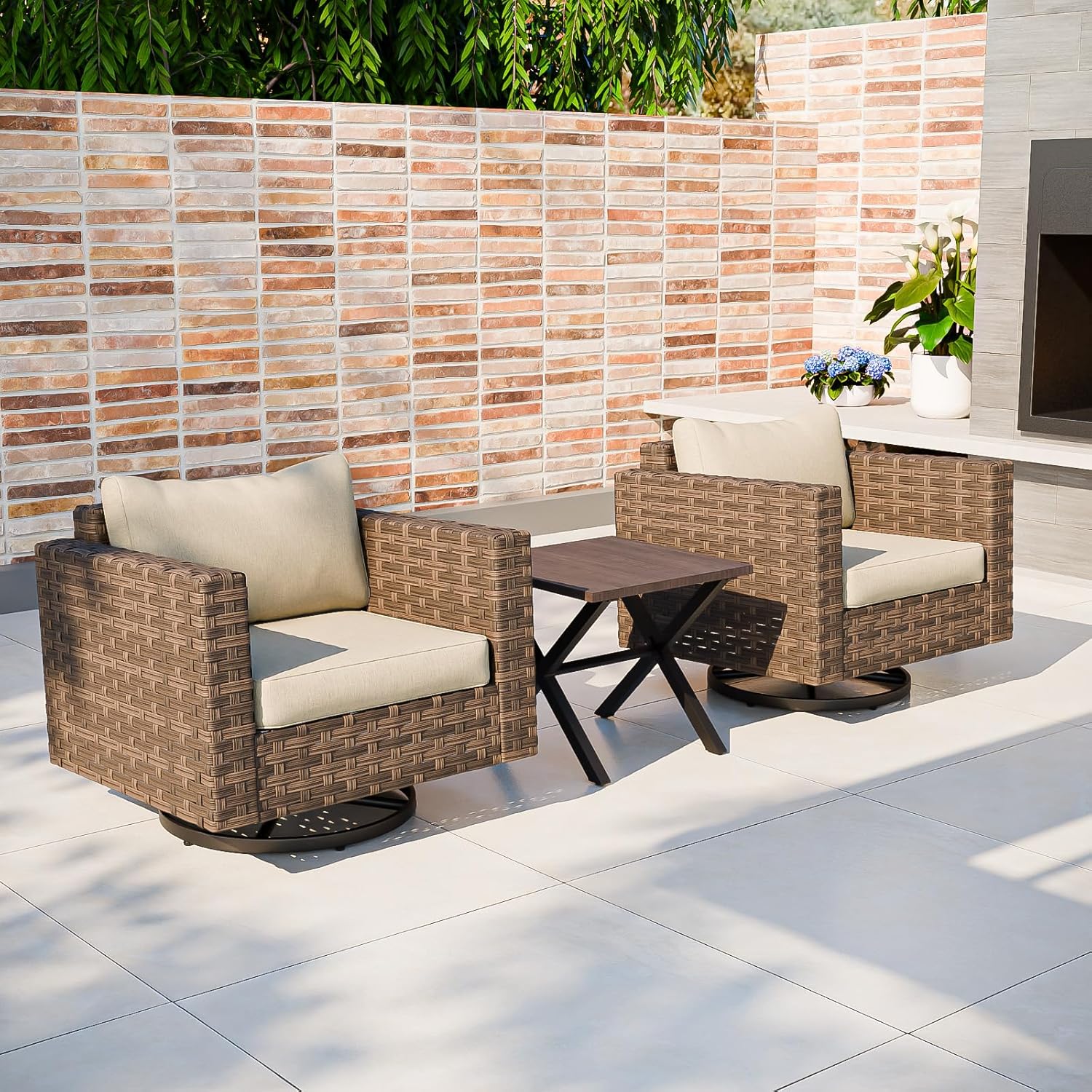 Rattan  Patio Bistro Set 3 Pieces Brown/Beige