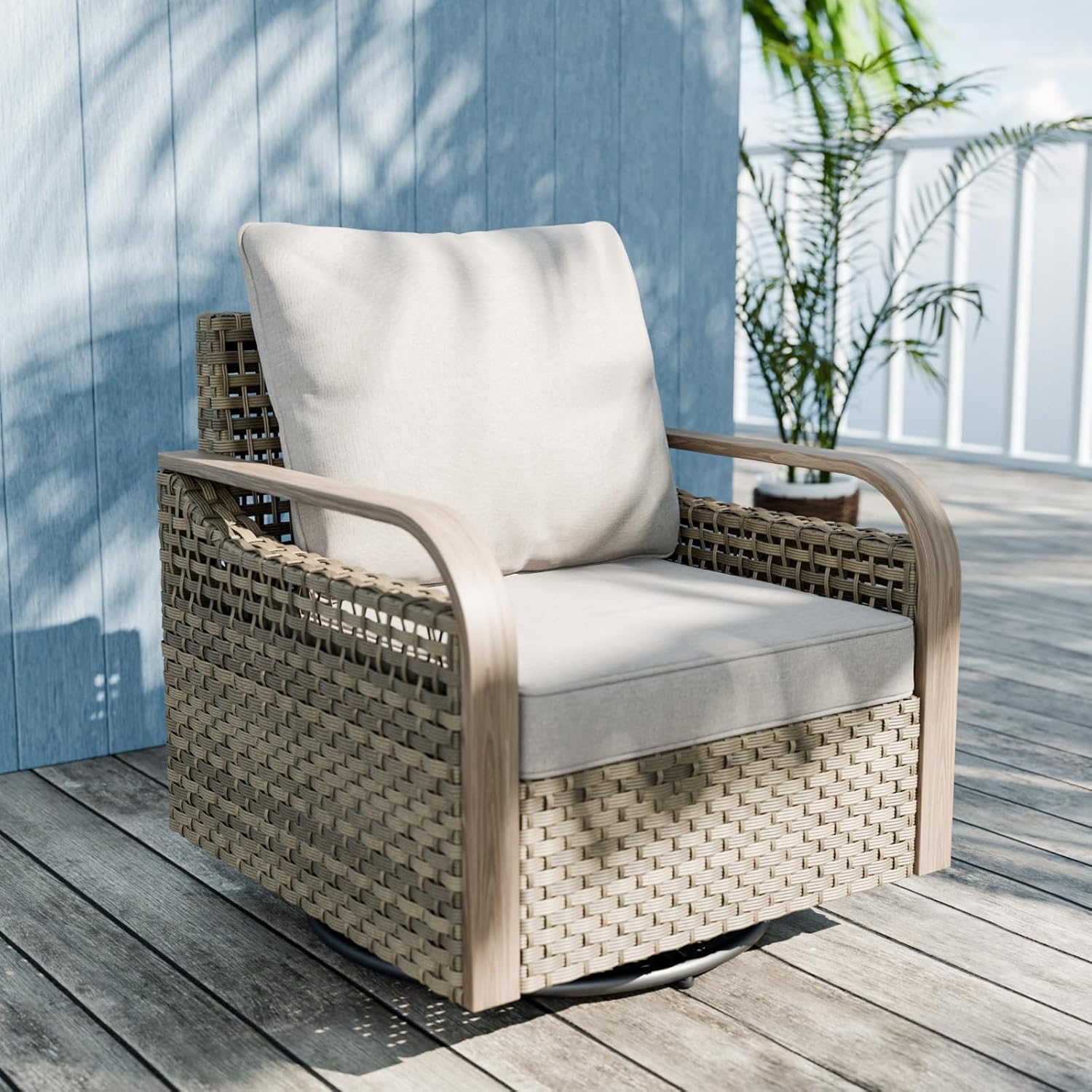 Wicker Outdoor Swivel Rocking Chair Brown/Gray